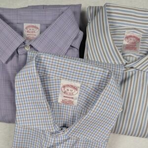 Brooks Brothers 3 Shirt Lot Mens 16 32/33 Madison Non Iron Supima Plaid Stripe